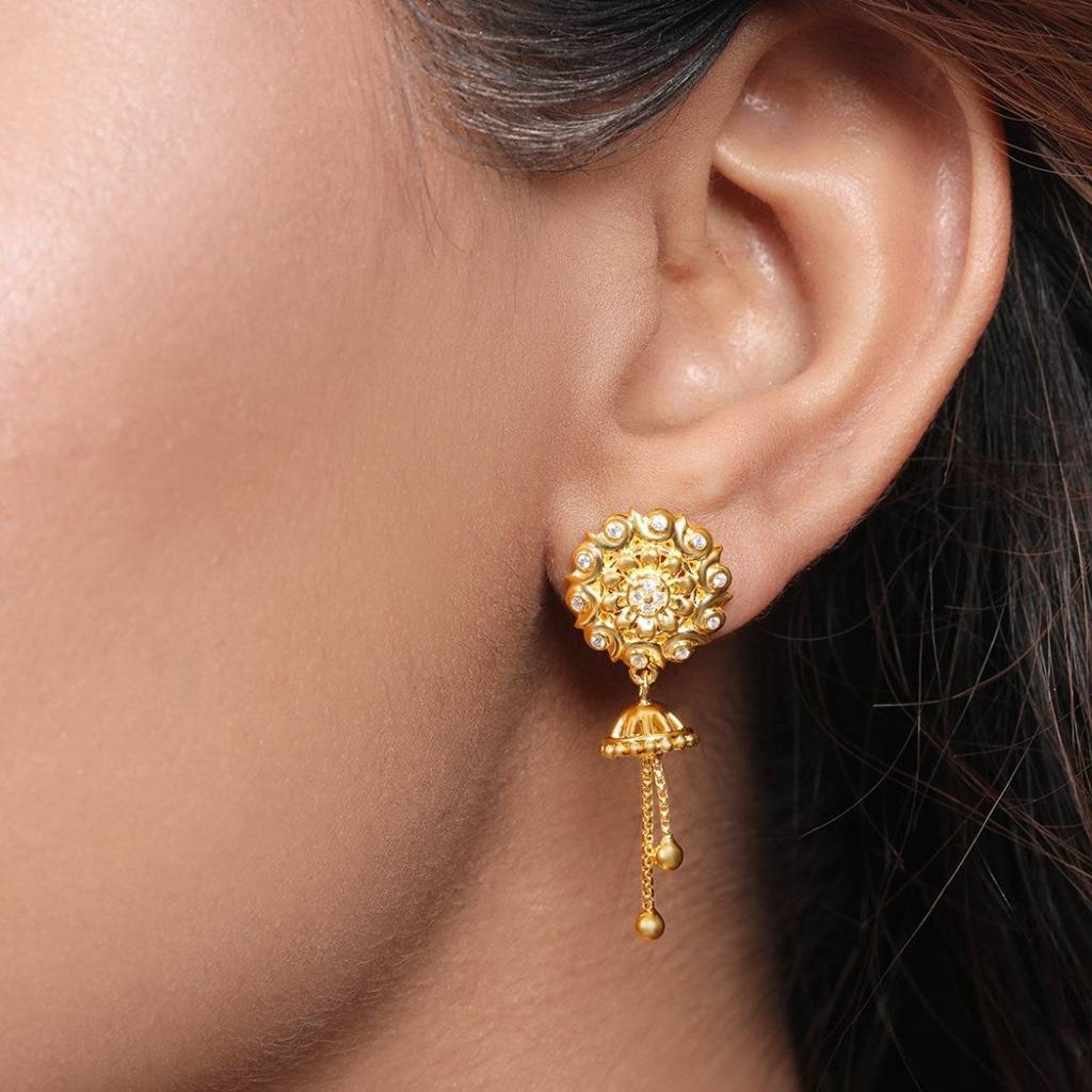 Abstract Radiance 925 Sterling Silver Gold-Plated Abstract Earrings : EAR-20799-G