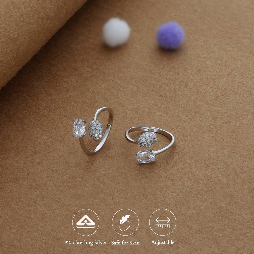 Iyal Duo Spark Elegance Silver Toering | 925 Hallmark | Adjustable | Lightweight | Fancy Wear : TR-FT-RH-A-148-P