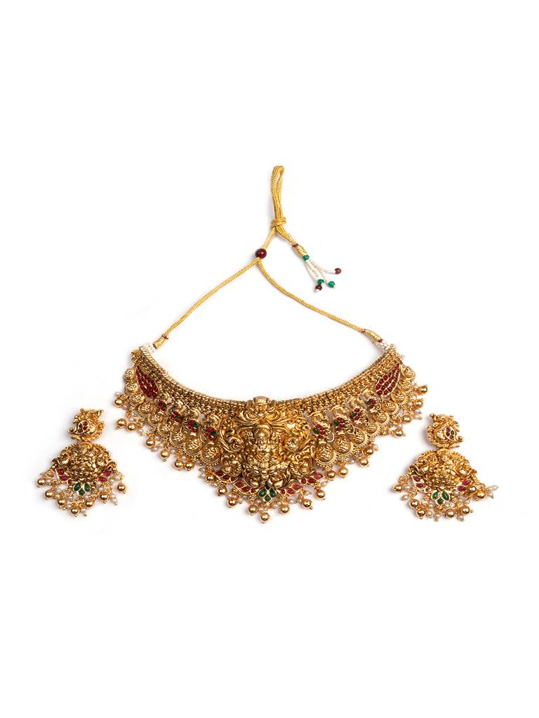 Gold Plated Stone Studded Designer Choker Setâ : CH17GOLDEN