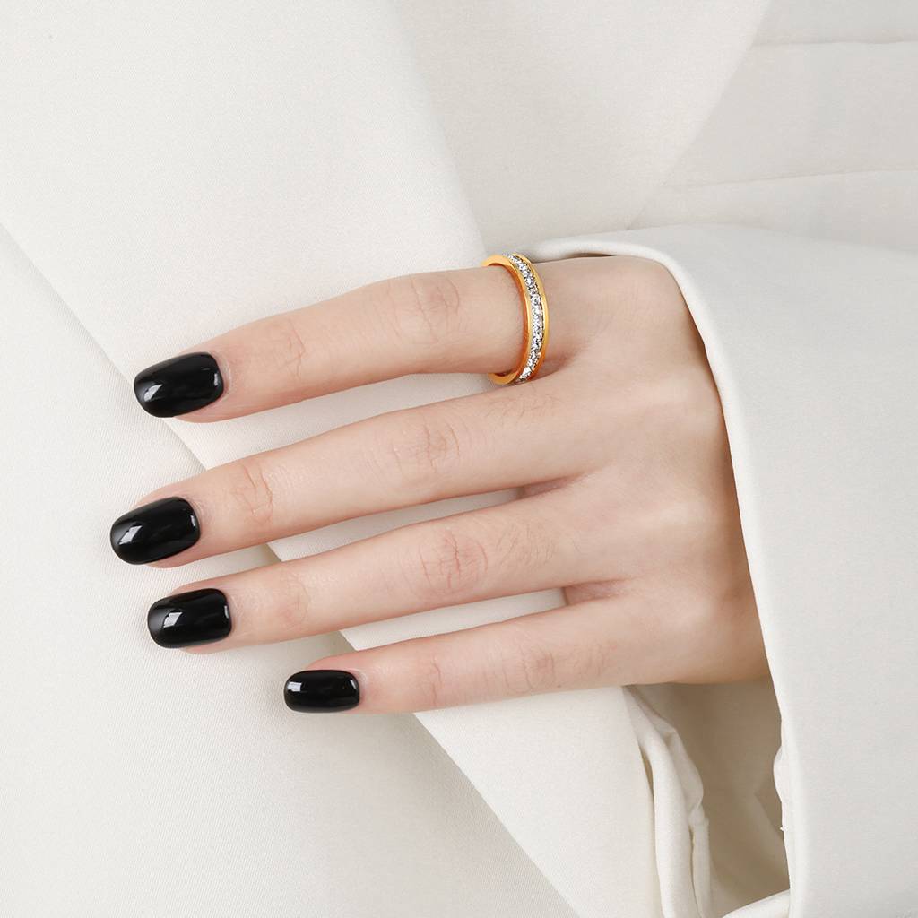 18K Gold Plated Waterproof Stainless Steel Channel-Set Single Row Zircon Stones Ring : AMO0924R951G_6