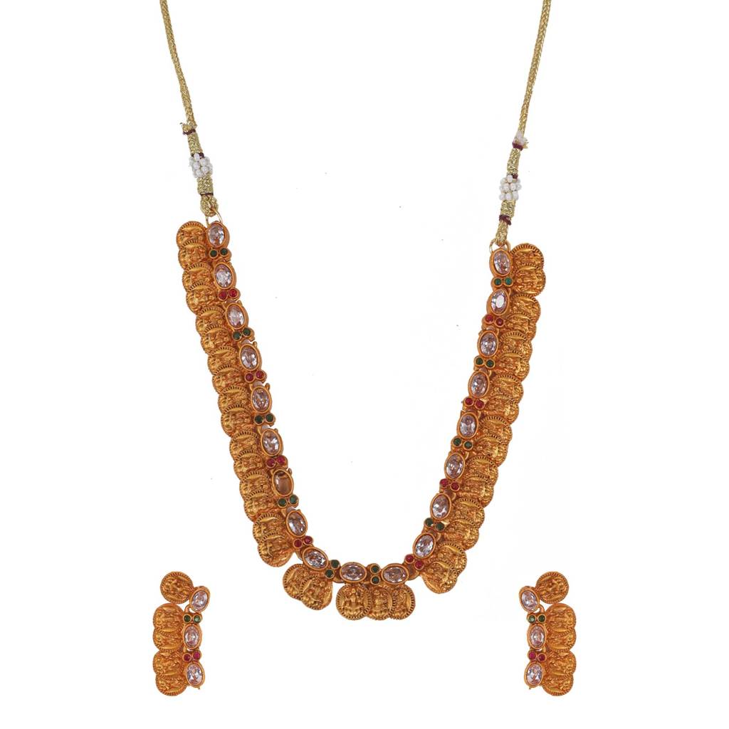 Exquisite Gold-Plated Classy Coin Necklace Set : LaxmicoinWhite
