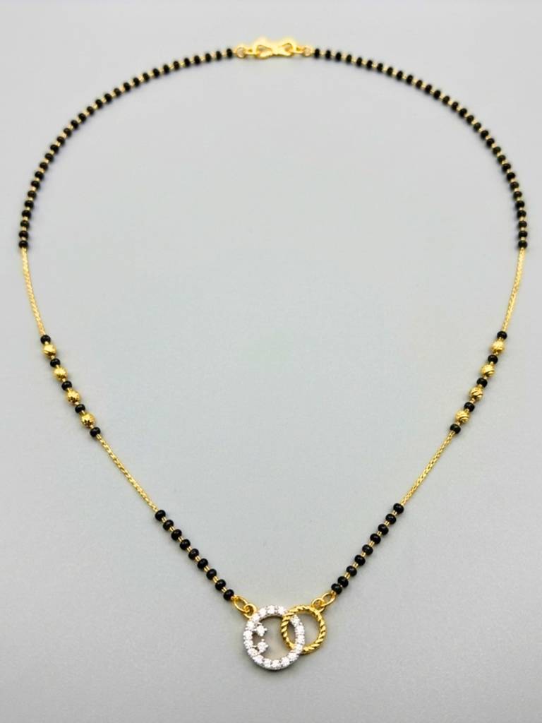 Gold Plated Ad & Cz Studded With Gold & Black Beads Mangalsutra Necklace : VI26MSAD100008