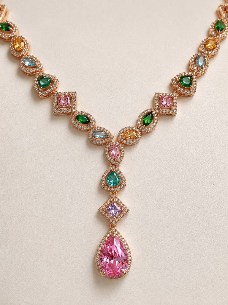 Serenata Multicolor Gemstone Y-Drop Necklace & Earring Set, 18K Gold-Plated : SET952MCSD