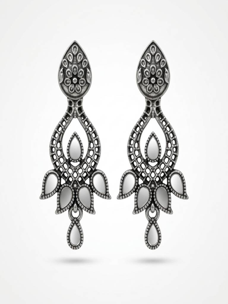 Oxidized Alloy Metal Statement Necklace Set With Matching Earrings With Maang Tikha Handcrafted Fashion Jewelry W : SHBOMNS315