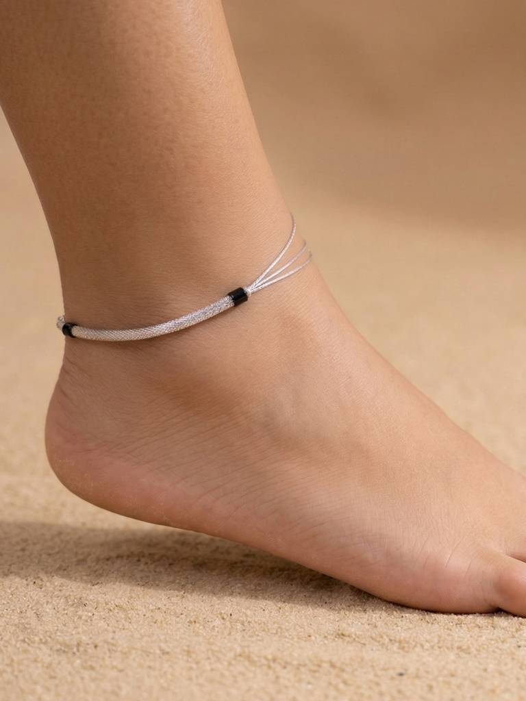 The Woven Horizon Layered Silver Anklet : AK1127