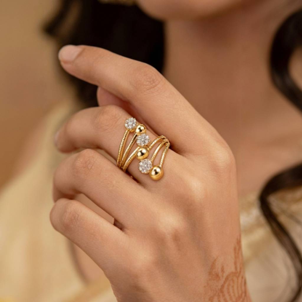 Gold-Plated Layered Sparkle Anti-Tarnish Ring : HSPS60MB1545