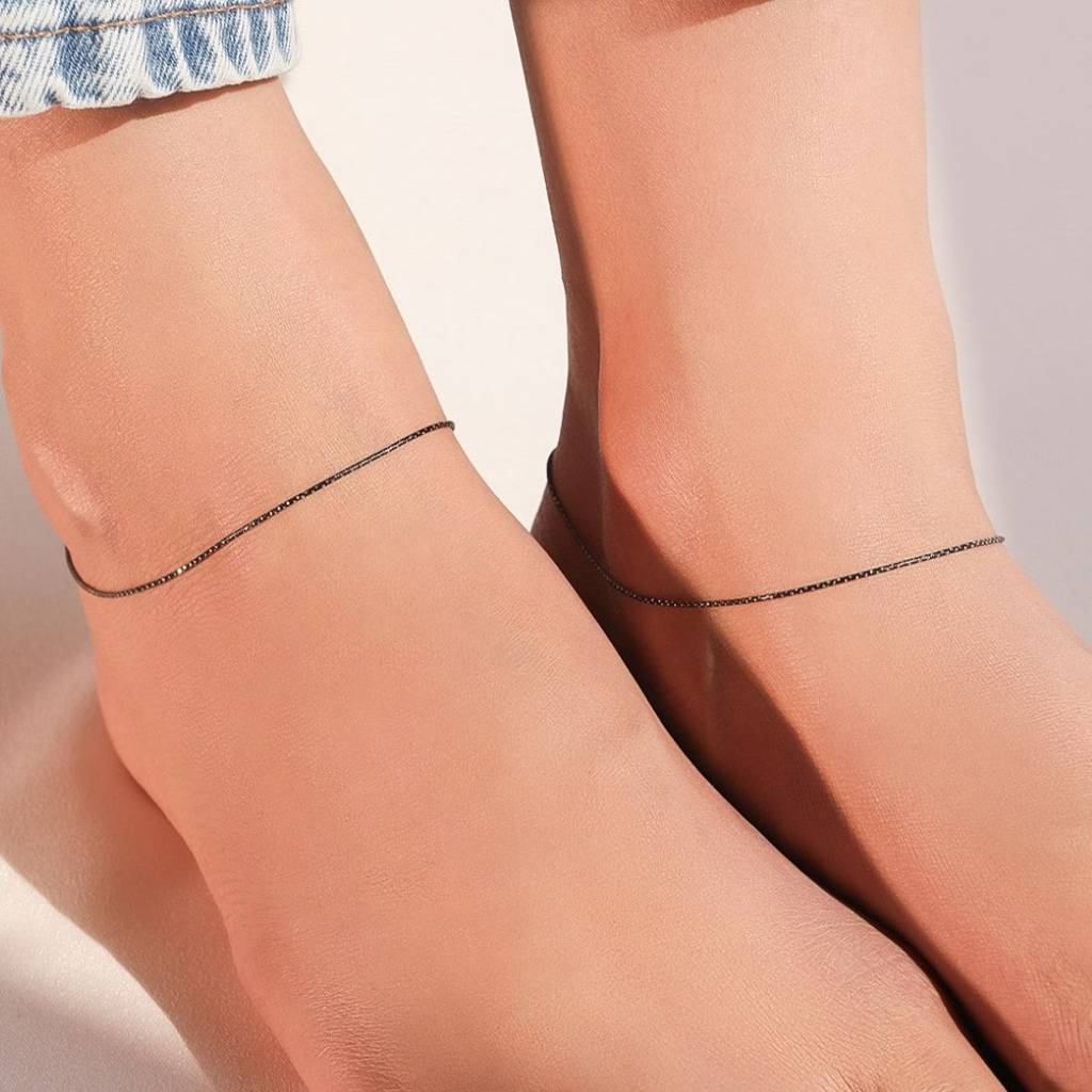 Luminous Links Rhodium-Plated 925 Sterling Silver Beads Chain Anklet : ANK-60337-PAIR-R