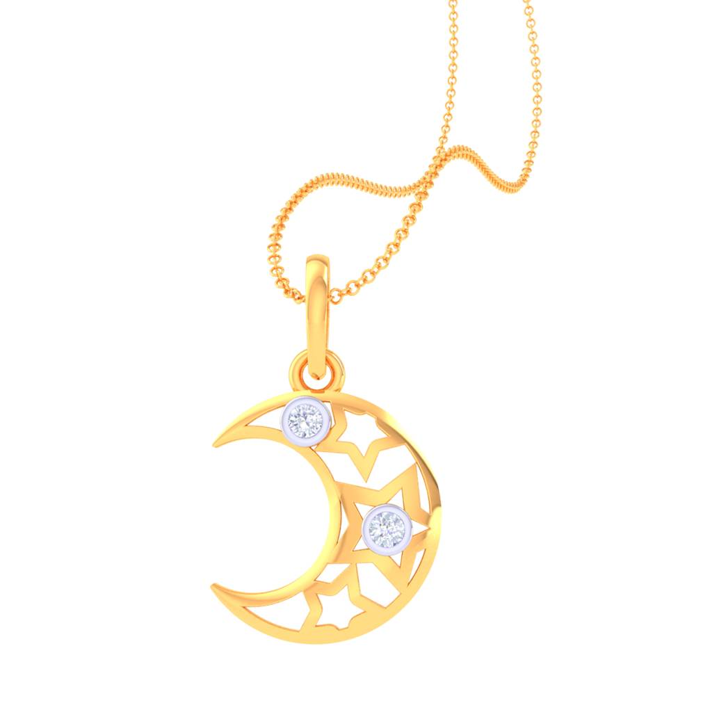 925 Pure Silver Crescent Moon Inspired Chain Pendant For Girls And Kids : CP1071