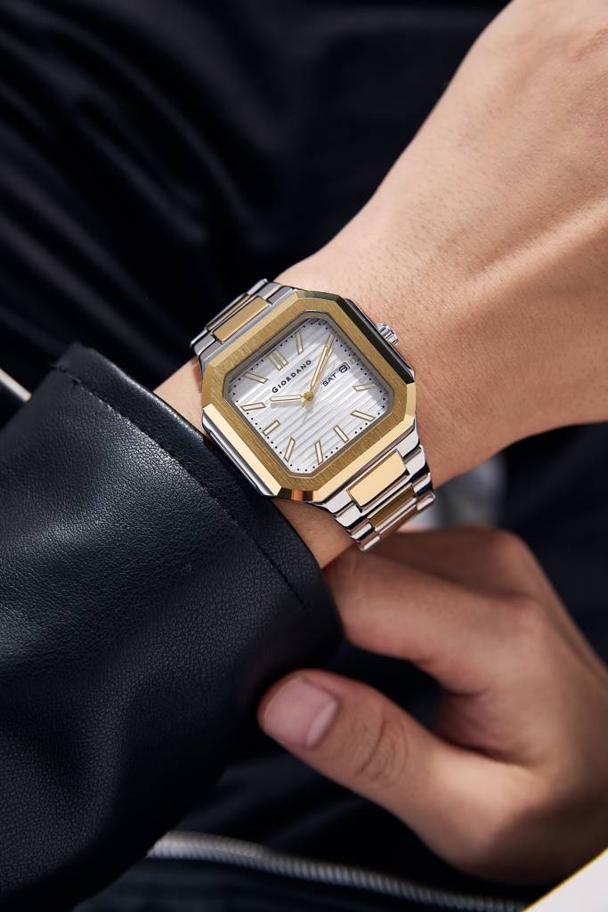 Giordano Square Formal Watch For Men – Textured Dial,Day & Date Display And Stylish Stainless Steel Strap : GZ-50140-22