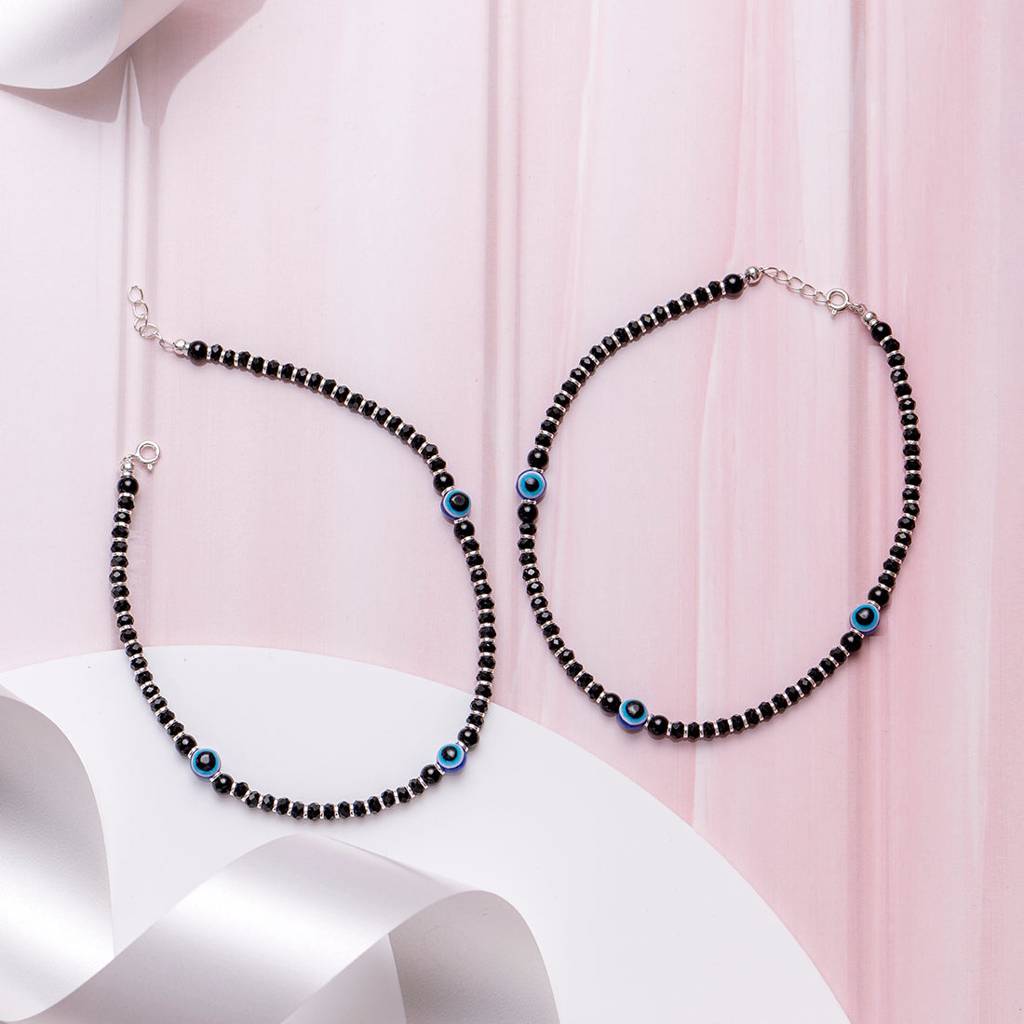Stylish Evil Eye 925 Sterling Silver Anklet : ANK-60075-PAIR