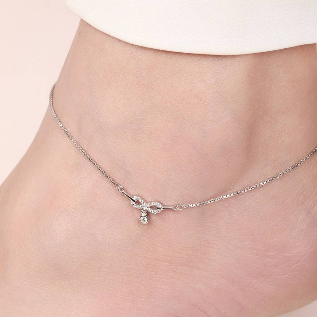 Infinite Glamour Rhodium-Plated 925 Sterling Silver Anklet : ANK-60320-PAIR-R