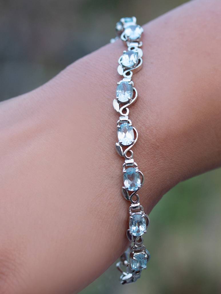 925 Sterling Silver Blue Topaz Bracelet For Women Handmade Gemstone Bracelet Elegant Jewelry Gift For Her : FU-1020