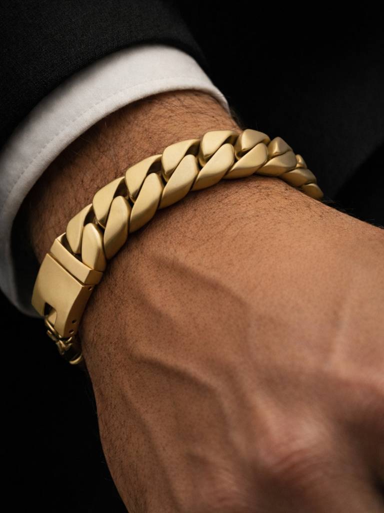 Matte Gold Chunky Cuban Link Bracelet For Men | Stainless Steel : MATB871MGCB