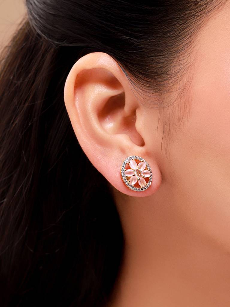 Gold Elegance Rose Petal Halo Stud Earrings : 8905124572803