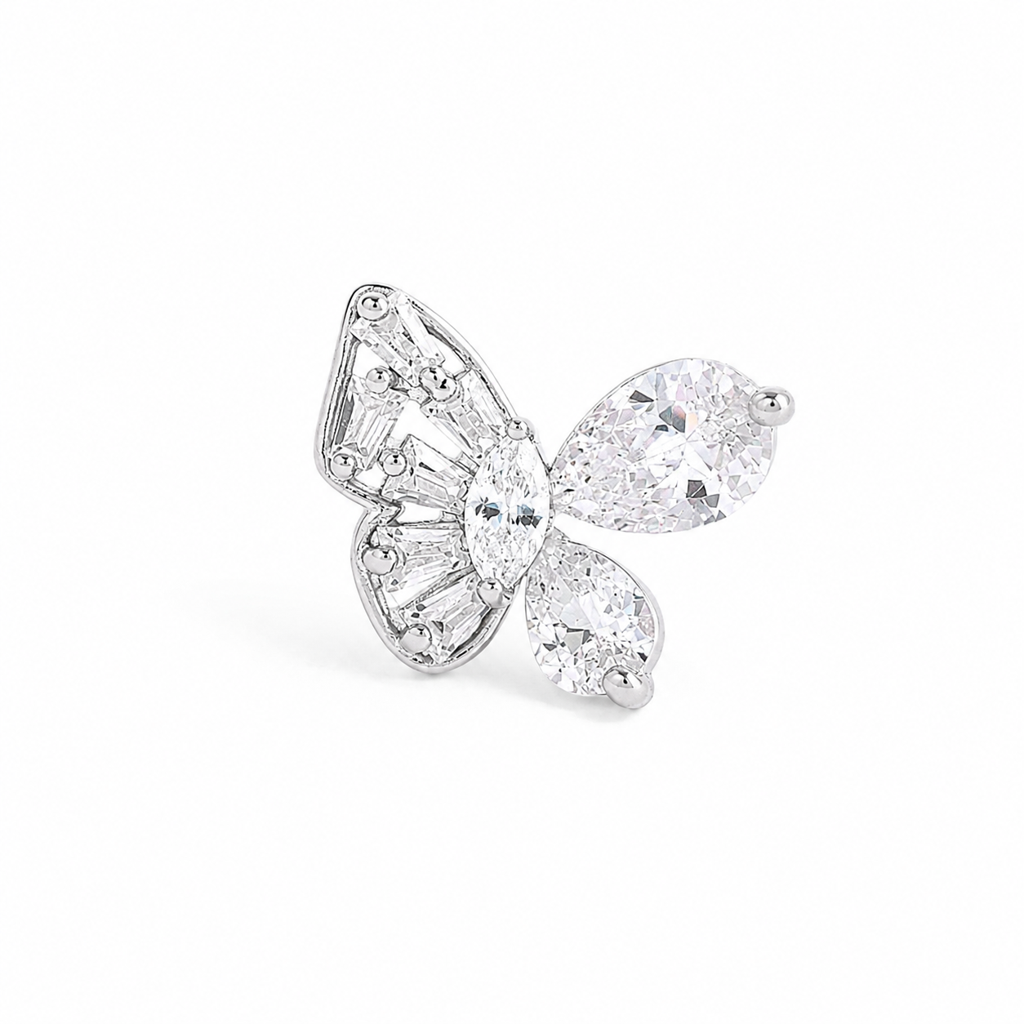 Silver Baguette Wing Sparkle Studs : WER00086