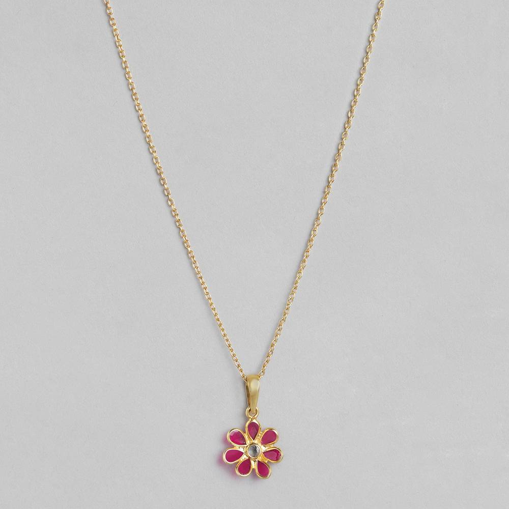 This Beautiful Red Ruby Flower Pendant Comes With A Sleek Pure 92.5 Silver Chain, A Perfect Accessory To Enhance Your St