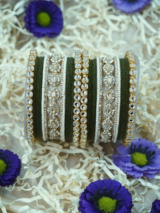 Traditional Velvet Bangles Set For Women : HB-28-24-MEHENDI