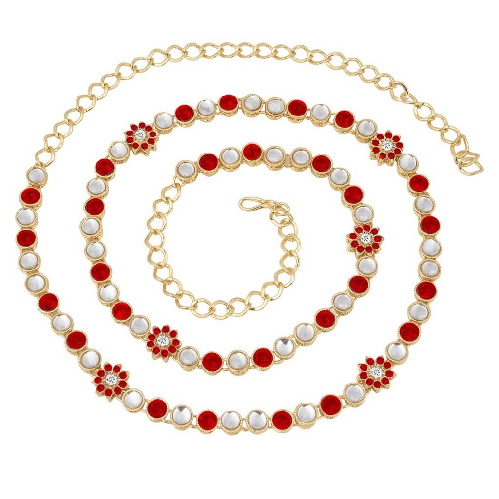 Peora Traditional Jewellery Gold Plated Kundan Waist Belt Kamarband Belly Chain For Women & Girls : PF37BCHB003R