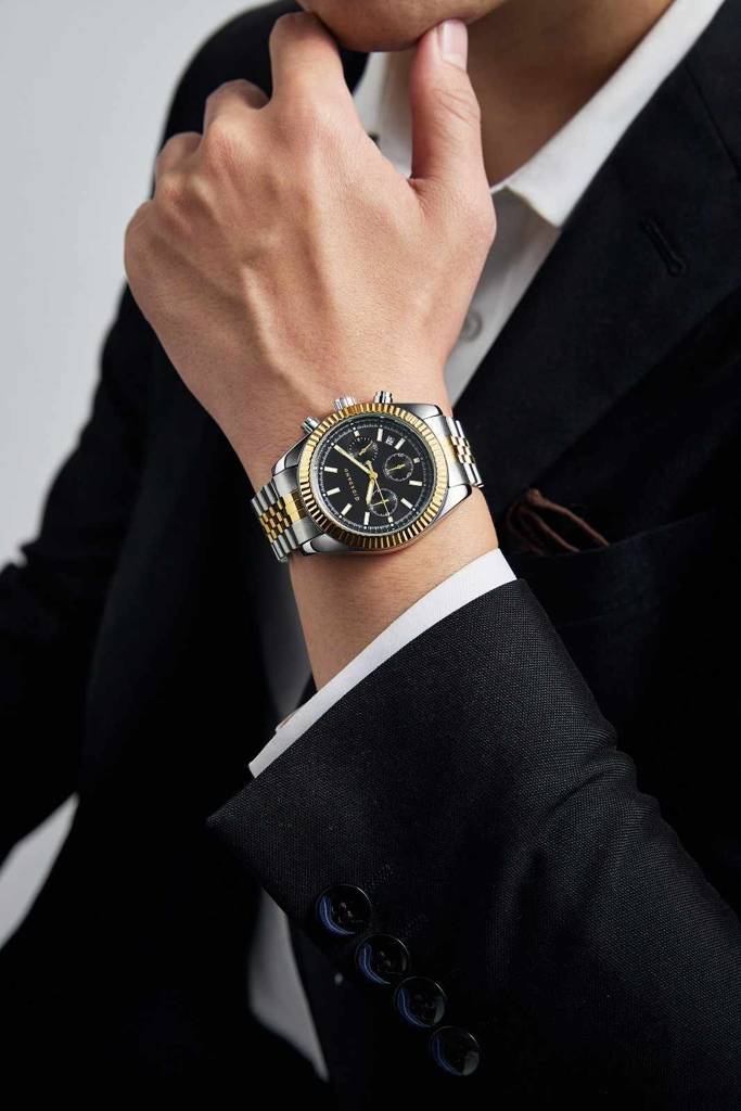 Giordano Chronograph Analog Watch For Men – Textured Bezel, Luminous Index Markers, Stainless Steel Strap & Date : GZ-50164-33