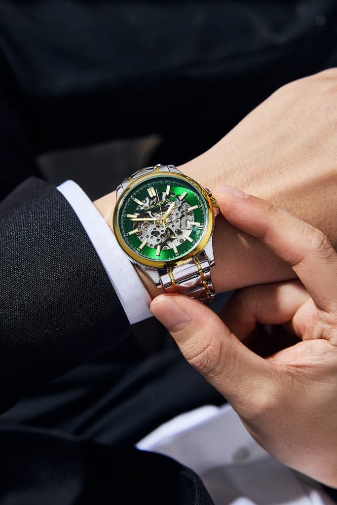 Paris Tech Collection Automatic Skeleton Wrist Watch For Men – Sunburst Dial, Stainless Steel Strap, Mechanical M : DHM1068-44