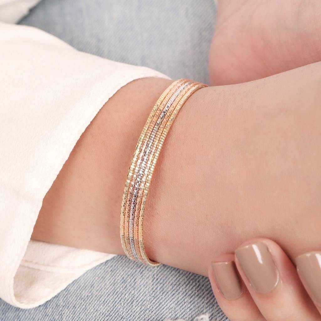 Eternal Sparkle Layered Triple-Tone Plated 925 Sterling Silver Bracelet : BR-80310-RGRG