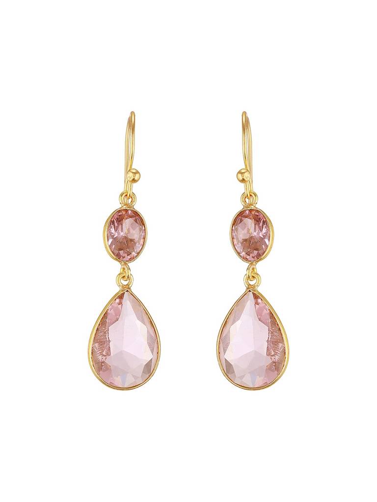Gold-Plated American Diamond Studded Teardrop Shaped Drop Earrings : STER8198