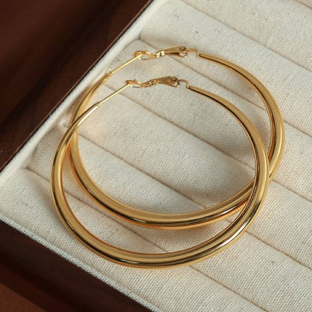 18K Gold Plated Waterproof, Anti-Tarnish Big Round Hoops Earrings : AOU0125E02G