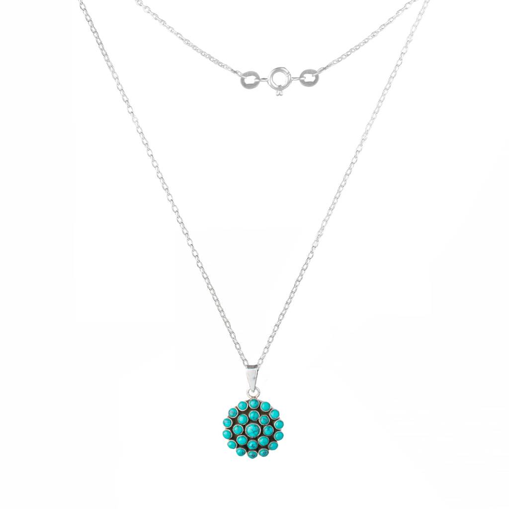 925 Sterling Silver Turquoise Pendant With 18 Inch Chain | Gemstone Pendant Necklace | Handmade Jewelry Gift : FU-0755