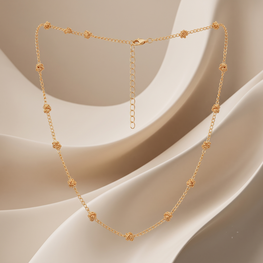 Gold Plated Brass Beaded Station Chain Necklace : SCDELNL0468