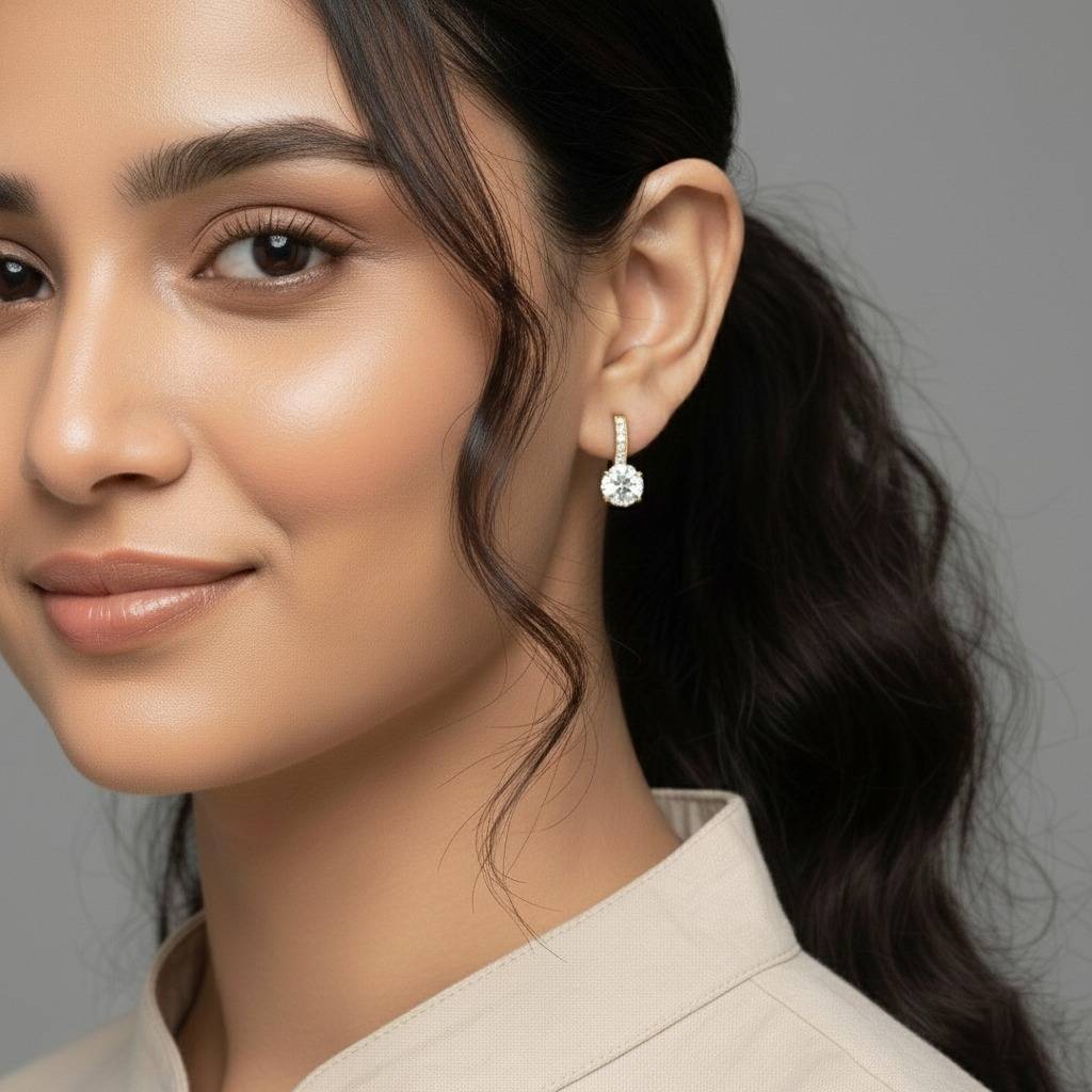 18K Gold Plated Crystal Solitaire Clutch Back Hoop Earrings For Women Girls : PX9E47