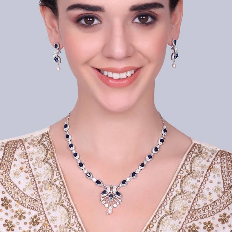 Morbagh Party Wear Dazzling Cz Necklace Set : AD-910-IRBLNKER
