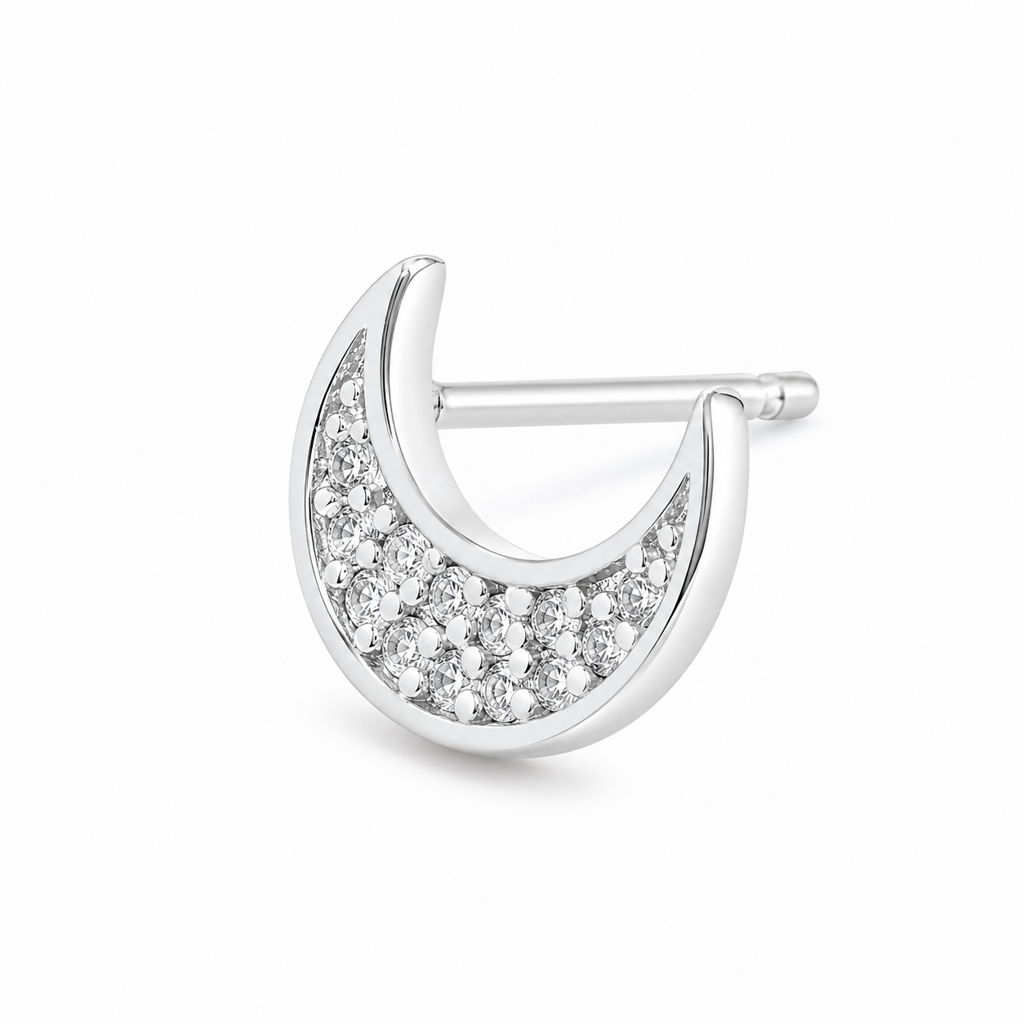 Silver Minimal Moon Spark Studs : WER00072