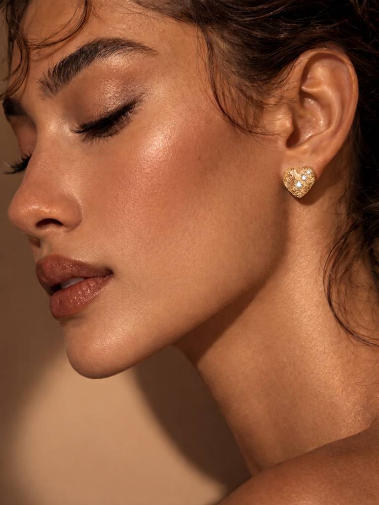 Textured Heart Hoop Earrings – 18K Rose Gold Cz Anti-Tarnish : S925E778HTH