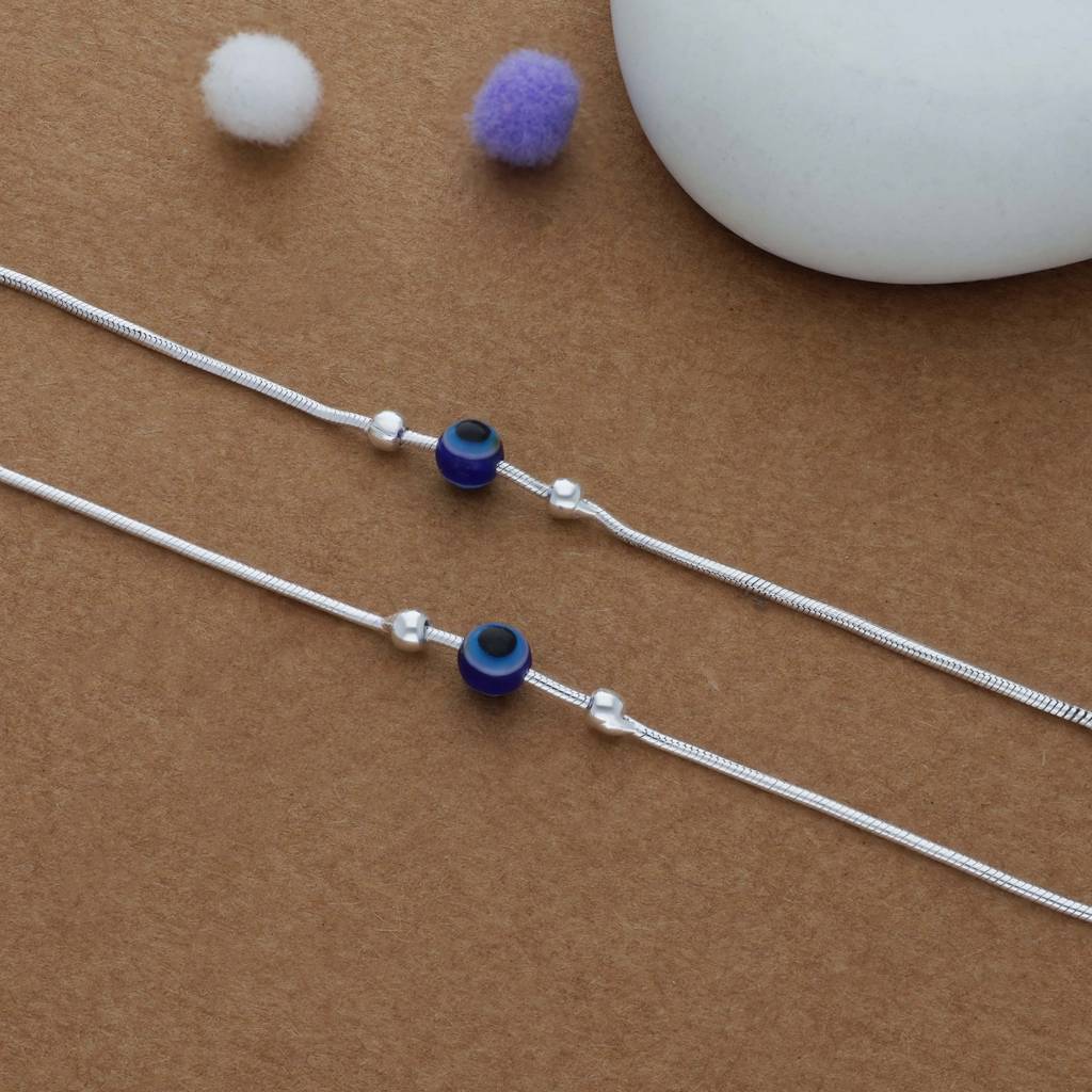 Evil Eye Bead Cartoon & Charm 925 Silver Kid Anklet : KA-KC-RH-A-229-P