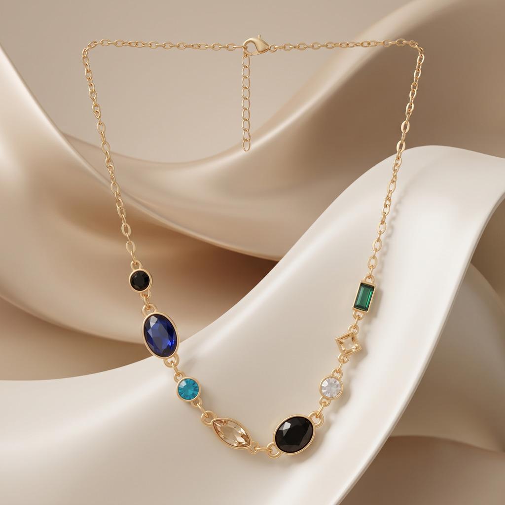 Gold Plated Brass Colorful Gem Pendant Necklace : SCDELNL0470