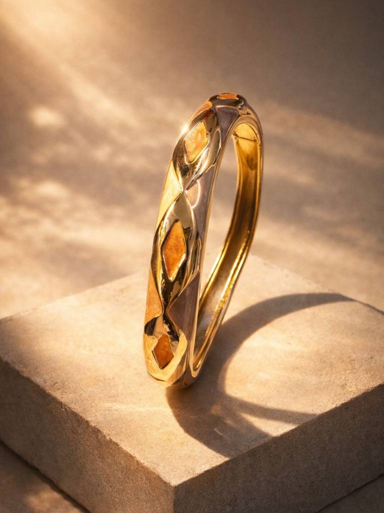 Shades Of Beige Curve Bracelet – 18K Gold Plated Everyday Bracelet : ATB683SBCB