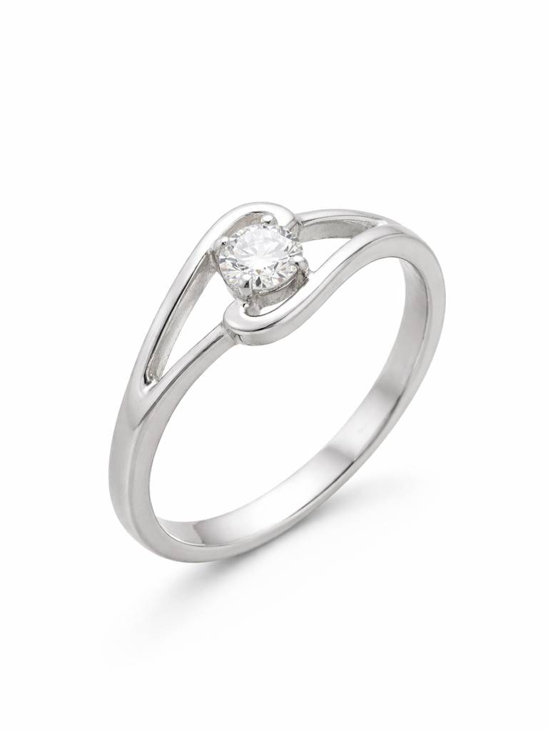 925 Pure Silver North Star Solitaire Rhodium Plated Zircon Ring : LR1364