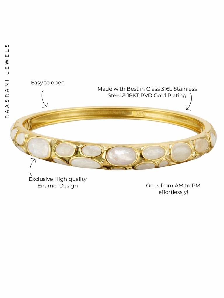 White Bubble Enamel Gold Bracelet | Anti-Tarnish Everyday Bangle : ATB688WBEB
