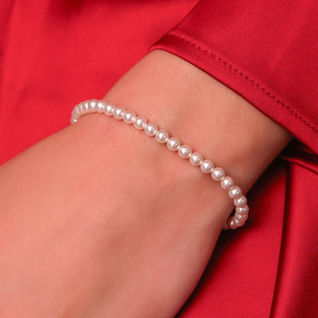 Pearlescent Opulence Rhodium-Plated 925 Sterling Silver Bracelet : BR-80261-R