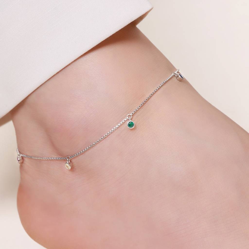 Multi Colour Drops Rhodium Plated 925 Sterling Silver Anklet : ANK-60238-PAIR