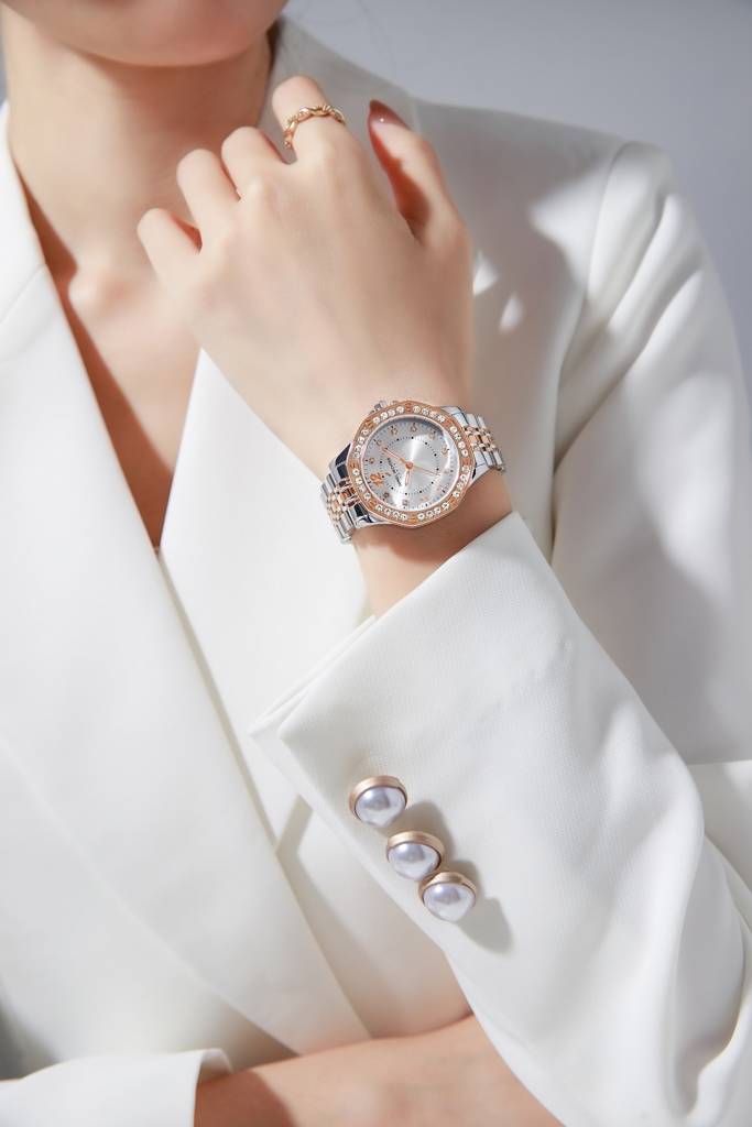 Daniel Hechter Paris Vendome Collection Analog Watch For Women With Crystal Studded Bezel, Crystal Accents And St : DHW2009-11