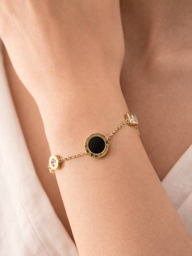 Black Roman Multi-Shape Gold Bracelet | Anti-Tarnish Cz Jewelry : ATCB752BRMB