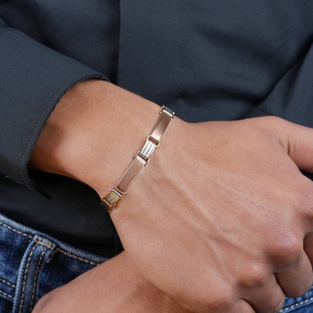 Classic Rhodium & Rose Gold Plated 925 Sterling Silver Men'S Bracelet : M-BR-80453-85-RRG