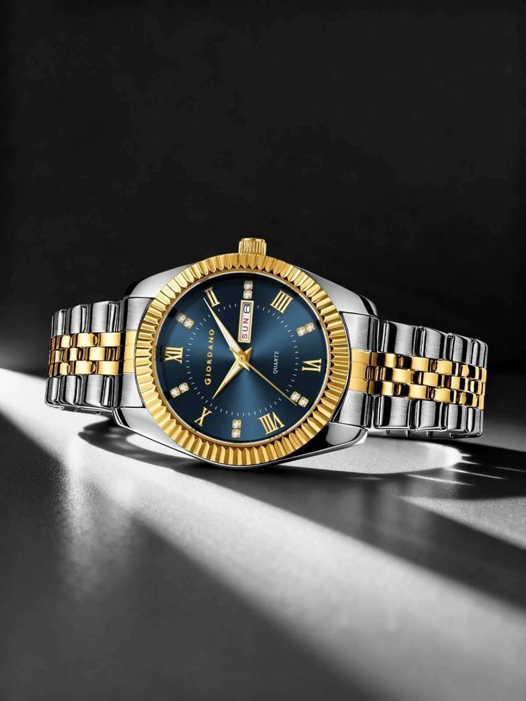 Giordano Analog Watch For Men - Dual-Tone Stainless Steel Strap, Crystal Indices And Fluted Bezel : GZ-50173-33