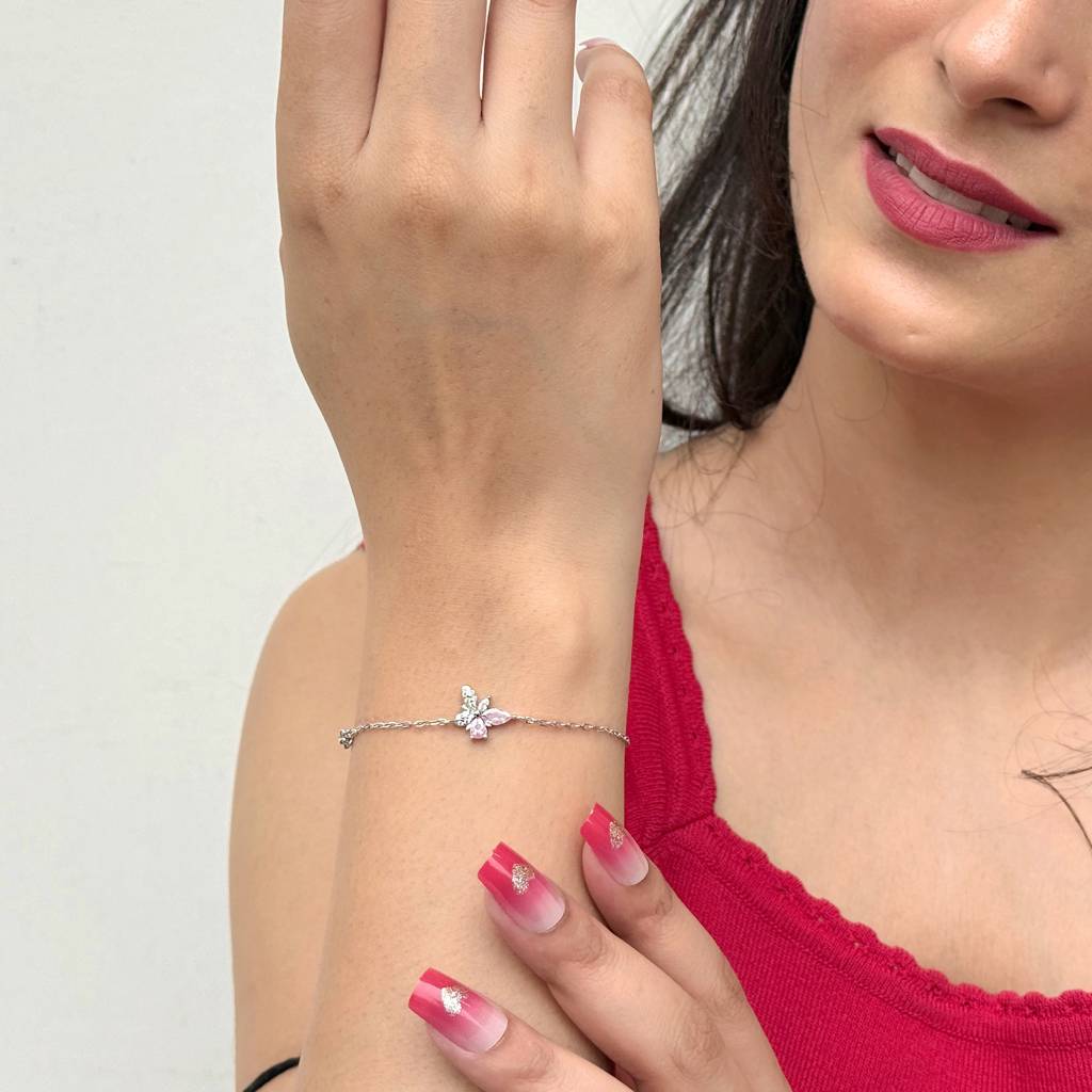 925 Silver Pink Butterfly Bracelet : IS-BR-CH-1145