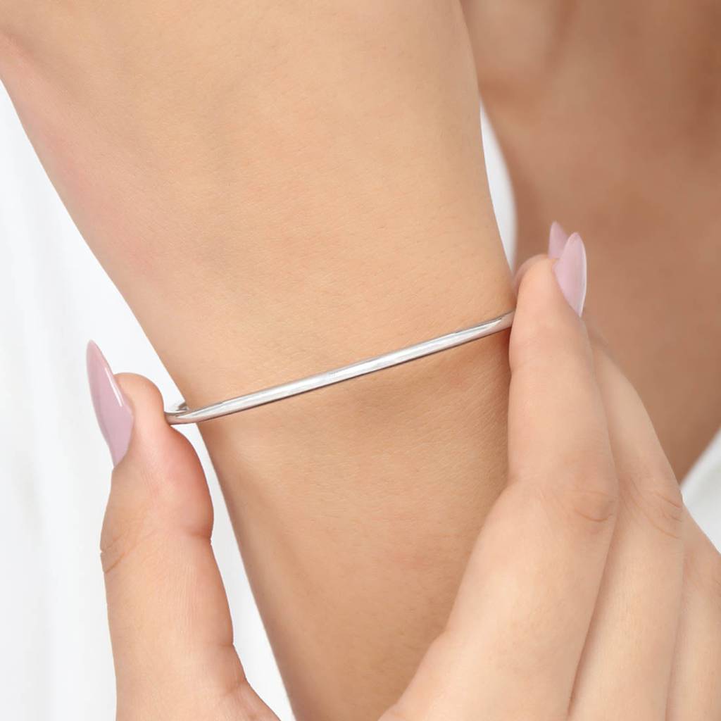 Classic Rhodium Plated 925 Sterling Silver Plain Bangle : BA-90015-ONE-2-4-R
