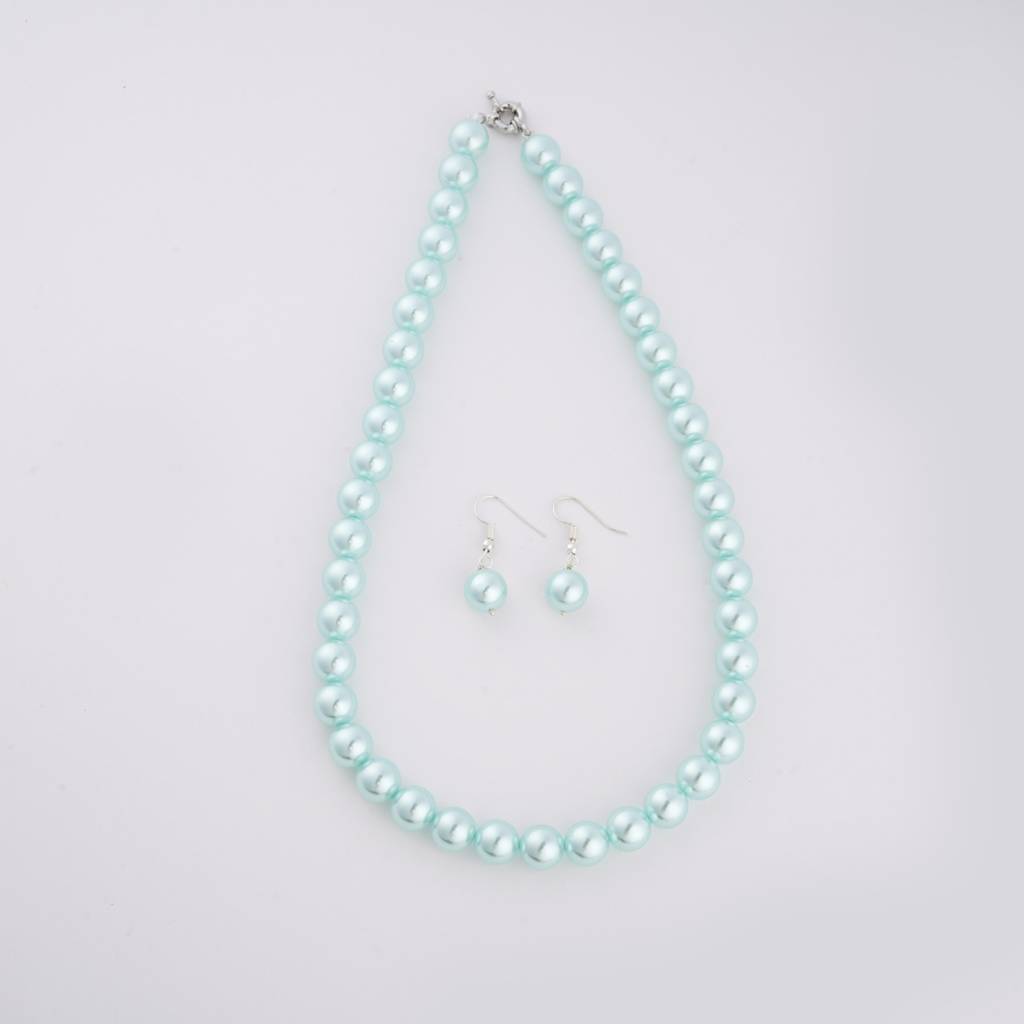 Powder Blue Pearls Necklace Set : PRMBS05