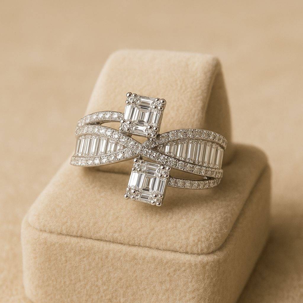 Stellar Diamond Silver Ring : R096-WH-D-12