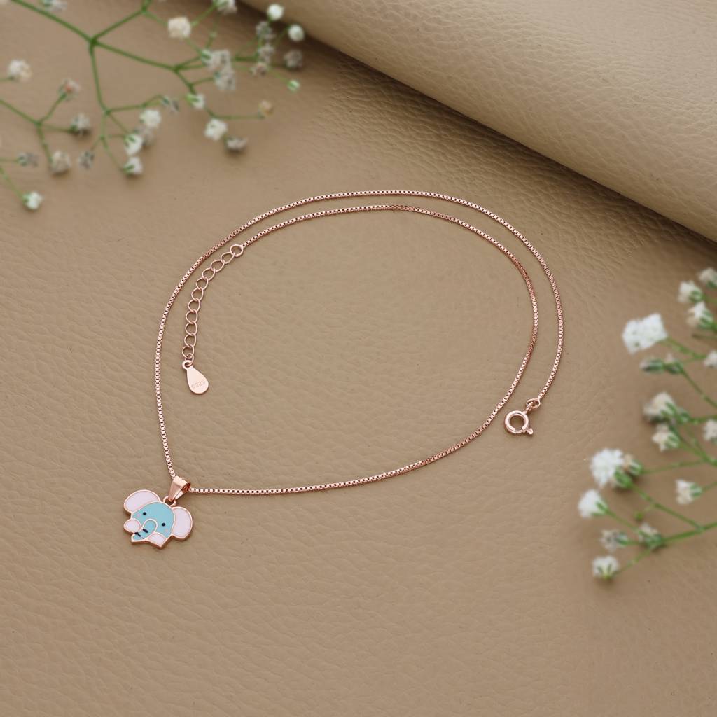 Cuddly Elephant Rose Gold Polish 925 Silver Kids Chain Pendant (3+ Years) : KPT-12