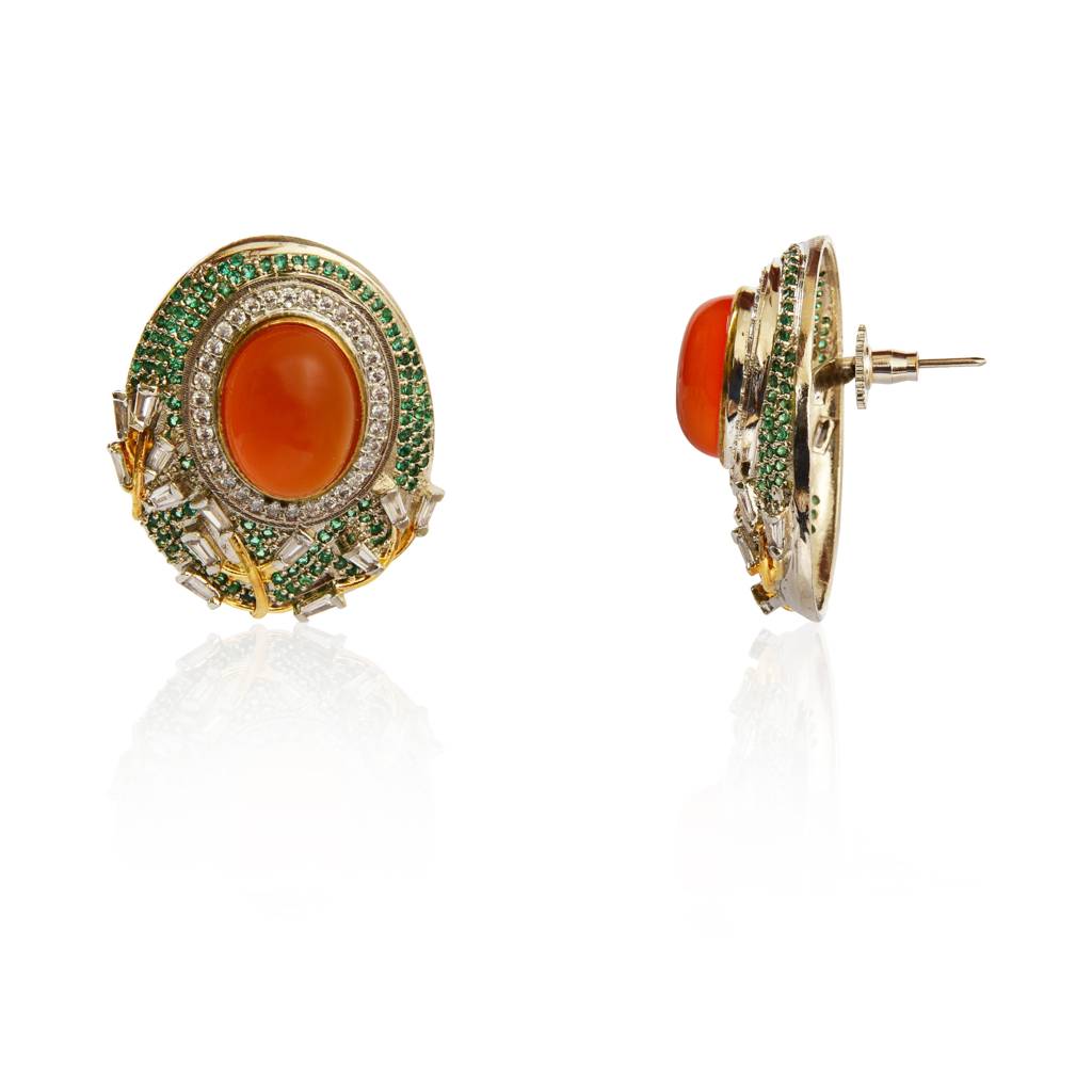 Statement Red Onyx Stud Earrings : IE642D